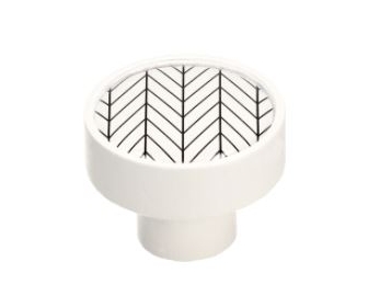 Gałka meblowa GD08-R41-F36-V22 biała z motywem czarna jodełka