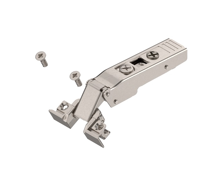 Zawias nakładany do ram aluminiowych CLIP TOP 120°, bez sprężyny, na wkręty, niklowany, BLUM 72T550A