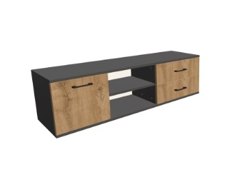 Szafka RTV podwieszana: drzwi + wolna przestrzeń + dwie szuflady