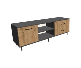 Szafka RTV wolnostojąca: drzwi + wolna przestrzeń + dwie szuflady