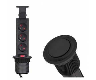 DESIGN LIGHT LIFTBOX-CZ-3FR-02 Przedłużacz biurkowy wpuszczany LIFTBOX czarny 3xgniaz przewód 1,5m