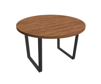 Stół okrągły na nogach w kształcie trapezu