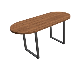 Stół z zaokrąglonymi rogami na nogach prostokątnych