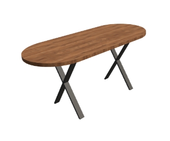 Stół z zaokrąglonymi rogami na nogach w kształcie litery X