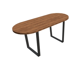 Stół z zaokrąglonymi rogami na nogach w kształcie trapezu