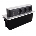 DESIGN LIGHT HOPBOX-SD-3FR-U-2-01 HOP BOX 3x gniazdo FR, 2x USB typ A, przewód 2m, stal drapana