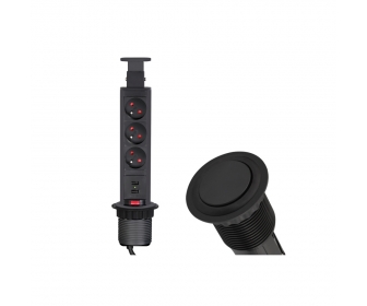 DESIGN LIGHT LIFTBOX-CZ-3FR-UAC-01 LIFT BOX czarny fi 60mm, 3xgniazo francuskie, 1xUSB A, 1xUSB C, przewód 1,5m