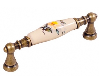 ARTE 15141P0962B.09 Uchwyt ceramiczny FLORA 110x19 96mm stary mosiądz/krem kwiatek