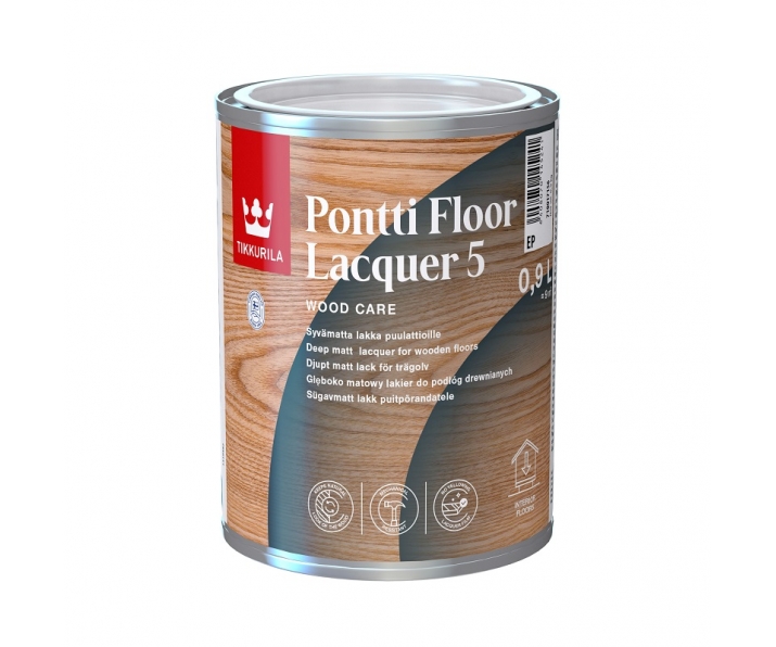 TIKKURILA Pontti Floor Lacquer 5 baza EP 0,9L Lakier do podłóg drewnianych, głęboki mat