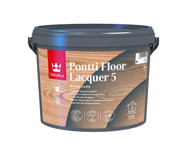 TIKKURILA Pontti Floor Lacquer 5 baza EP 9L, Lakier do podłóg drewnianych, głęboki mat