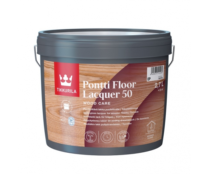 TIKKURILA Pontti Floor Lacquer 50 baza EP 2,7L, lakier do podłóg drewnianych, półpołysk