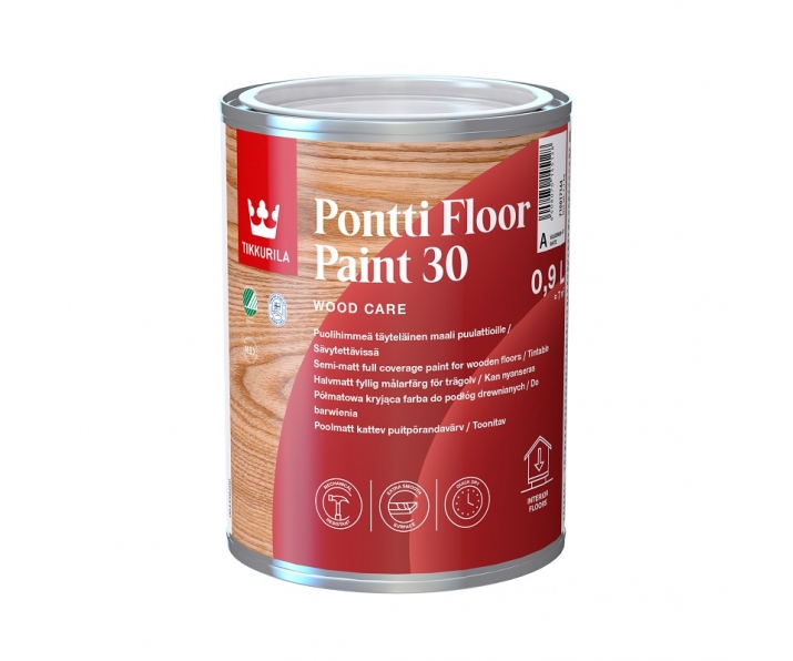 TIKKURILA Pontti Floor Paint 30 baza A 0,9L, kryjąca farba do podłóg drewnianych, półmat