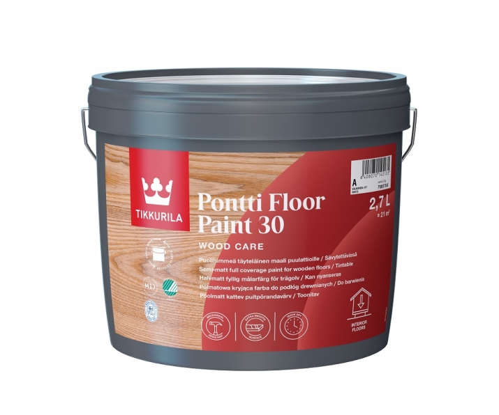 TIKKURILA Pontti Floor Paint 30 baza A 2,7L kryjąca farba do podłóg drewnianych, półmat