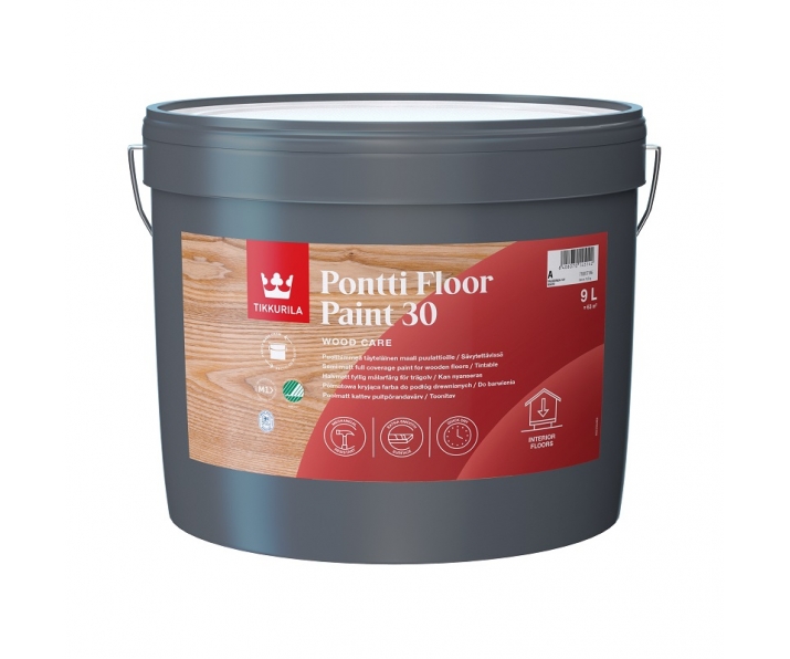 TIKKURILA Pontti Floor Paint 30 baza A 9L kryjąca farba do podłóg drewnianych, półmat