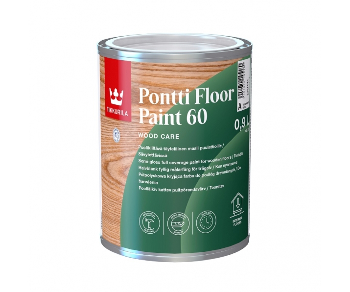 TIKKURILA Pontti Floor Paint 60 baza A 0,9L półpołysk, kryjąca farba do podłóg drewnianych