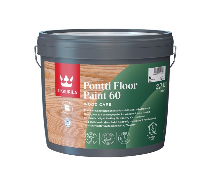 TIKKURILA Pontti Floor Paint 60 baza A 2,7L półpołysk, kryjąca farba do podłóg drewnianych