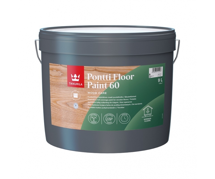 TIKKURILA Pontti Floor Paint 60 baza A 9L półpołysk, kryjąca farba do podłóg drewnianych